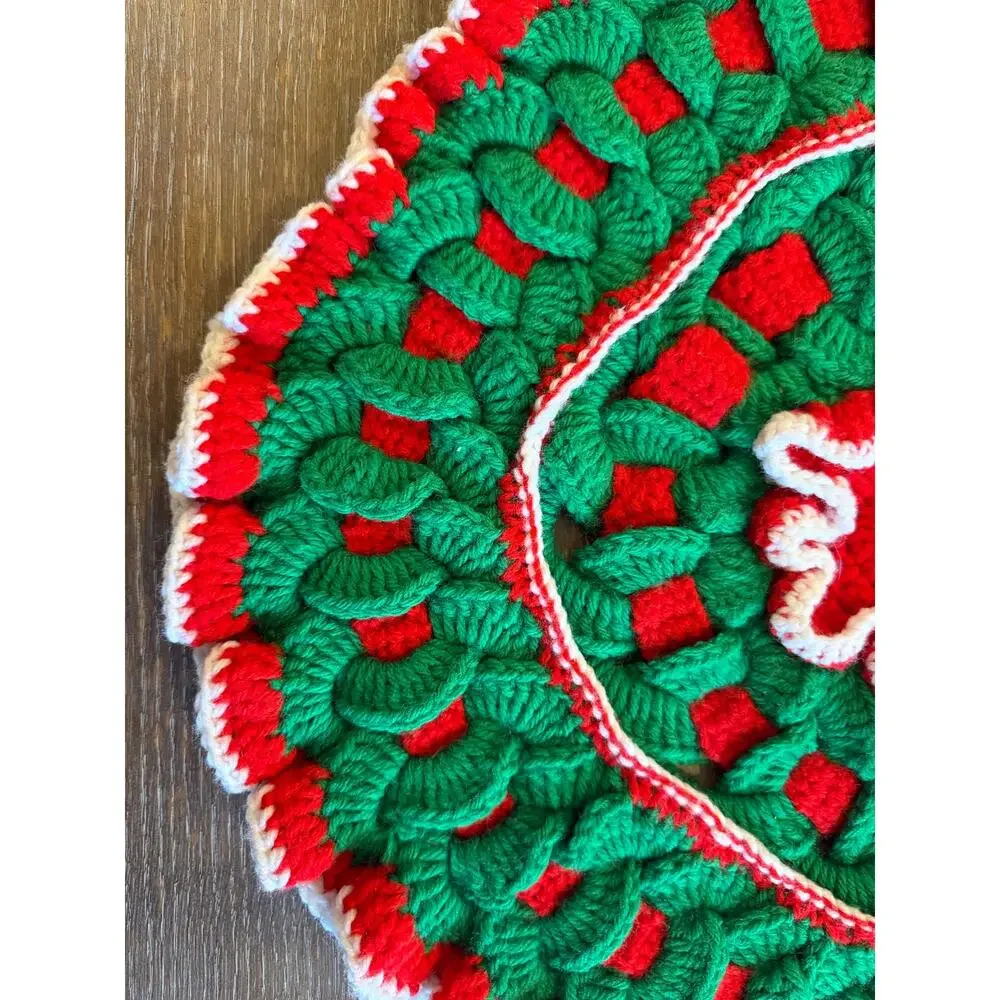 Vintage Hand-crocheted Red Green Holiday Christmas 20 inch Doily Hot Pad